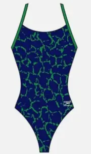 Speedo Endurance Flyback One Piece Competition Swimsuit Blue & Green Size 24 NWT