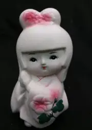 White Japanese Girl Geisha Doll Statute Figure KawaiI Cute 5" Japan Bouquet