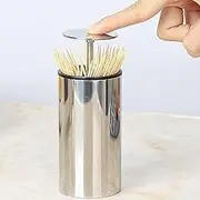 Toothpick Holder, Automatic Stainless Steel Toothpick Holder Dispenser Click Open, Modern Toothpick Storage Box for Bamboo Toothpick