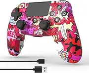 DYONDER Wireless Controller for PS4, Wireless Remote Gamepad with Unique Cracked Design/Dual Vibration/6-Axis Motion Sensor/Audio Function, Game Controller Widely Compatible with PS4/PC/iOS(Black)