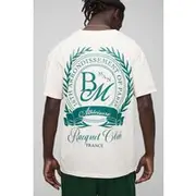 Mens Ecru Oversized BM Varsity Crest T-Shirt