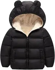 [Generic] Insulated for Kids Toddler Baby Kids Boys Girls Padded Snowsuit Infant Winter Clothes Hooded Bear Ears Jacket Coat Outerwear Snowsuit for Boys Size 9 Black
