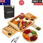 Unique Cheese Board Bamboo Charcuterie Board Knife Set w Drawers & Bowls AU New