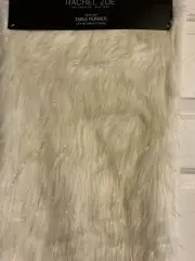 RACHEL ZOE Faux Fur Table Runner 14"x90" Milky White/Gold Metallic Machine Wash