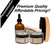 Beard Kit. 4 oz Beard Oil, 4 oz Beard Balm & Beard Wax, Soap, & Wood Brush