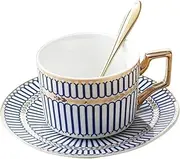 Cups,Mugs, Ceramic Tea Cup and Saucer Set,Coffee Mug, 220ml Fine Bone China Coffee Cup and Saucer,Blue Geometric Pattern Porcelain Coffee Cup,Ceramic Tea Cup (Color : Parent)