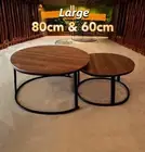 Set of 2 Nesting Coffee Table 80cm and 60cm Large Round Warm Walnut Colour Table