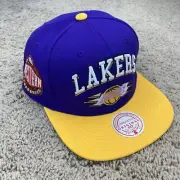 LA Lakers Hat Mitchell & Ness Snapback Purple Gold Arch Block Diamond Patch Cap