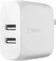 【日本代購】Belkin USB充電器2端口24W(12W USB-A x 2) 折疊式插頭iPhone 13 / 12 / 11 / SE / iPad/Android智能手機各種對應BOOST↑CHARGE WCB002dqWH-A