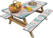 Matching Picnic Table Cover, Picnic Bench Covers, Seat Cover for Outdoor Bench, 72 x 30 Inch Windproof Tablecloth, Fits Rectangular Tables and Seats