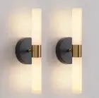 KUZZULL Wall Scones Set of Two Black and Brass Gold Wall Lights White Frosted