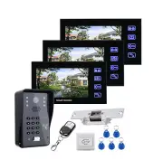 7" RFID Password Video Door Phone Intercom System+Electric Strike Lock 3 Monitor