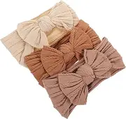 GARVALON 3pcs Girl Bow Headbands Soft Nylon Elastic Hair Accessories for Outfit Coordination and Everyday Use present for Newborns