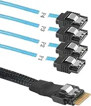 XMSJSIY Slimline SAS 4.0 SFF-8654 4i 38 Pin Host to SATA 7 Pin X4 Target Hard Disk Server Data Transmission Cable Array Drive Cable for Computer - 0.5M…