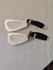 Silver Plated Set Of Two Golf Luggage Tags Leather Strap Silver Buckle NIB