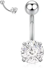 [PEAKLINK] Internally Threaded Belly Piercing Jewelry Titanium Curvel Belly Barbell Stud Belly Button Ring 14G Navel Ring with CZ for Women