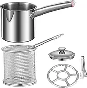 Deep Fryer Pot, 1 Set 4.5/4.9inch 304 Stainless Steel Frying Pan with Strainer Basket and Lid, Tempura Fryer Deep Fryers Frying Pot, Oil Storage Pot Can, Frying Basket Fine Mesh Strainer