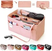 ETTP Purse Organizer Insert, Felt Tote Organizer Insert With Metal Zipper, Handbag Organizer For Speedy, Neverfull, Tote, Handbag, 7 Colors 5 Sizes, Brush Pink, Large