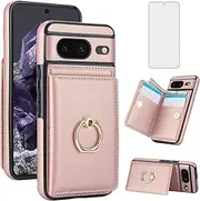 [Asuwish] Phone Case for Google Pixel 8 5G Cover with Tempered Glass Screen Protector and RFID Credit Card Holder Slot Kickstand Ring Cell Accessories Wallet Flip Mobile Pixel8 Eight Women Men Rose Gold