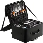 VEVOR Rolling Makeup Train Case Large Storage 3 Tiers, Convenient Carry With Handle, Wheels, Strap, Professional Makeup Storage Organizer Box Make Up