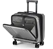 [TydeCkare] 16" Carry on Luggage with 2 Laptop Compartments, Lightweight Hardshell ABS+PC Suitcase with YKK Zipper, 4 Spinner Silent Wheels, for Business Travel, Silver Grey