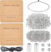 DICOSMETIC DIY Morse Code Bracelet Bead Kit Including 2000Pcs 2 Styles Platinum Plastic Bead Bulk 4.36 Yards Waxed Cotton Cord 14Pcs Bracelet Display Cards Adjustable Braided Bracelets Necklaces Kit
