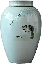 sealed lids, Storage Jars, Tea Canister,16cm Chinese Ceramic Cat Pattern Sealed Tank Storage Jar Household Tea Set