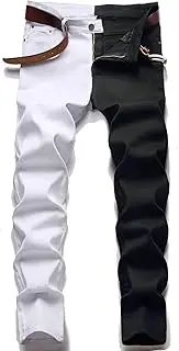 [Rayiisuy] Men's Skinny Jeans Fashion Casual Black Red White Patchwork Slim Fit Cotton Demin Pencil Pants Size 28-38