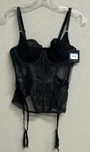 Calvin Klein NWT Garter Corset Bustier Black Lace Padded Bra Size 36C