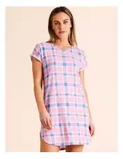 [Soho] Everyday PVE Short Sleeve Nightie in Pink Check Print