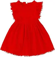 [Csbks] Toddler Girls Cute Pompoms Lace Floral Elegant Retro Swing Party Dress
