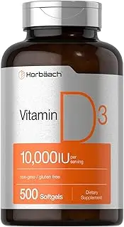 Vitamin D 10000 IU | 500 Softgels | Non-GMO, Gluten Free Supplement | Value Size | High Potency Formula | 250mcg | by Horbaach