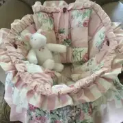 COZY DOLL DISPLAY BASKETS BY SANDEE FLORAL STRIPE PATCHWORK REBORN BABY ADORA