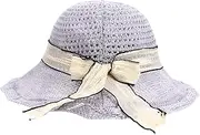 [ROMISBABA] 1Pc Folding for Women with Streamer Fashionable Wide Brim Beach Hat for Sun Protection for Summer Outdoor Activities and Travel Grey