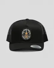 [The Mad Hueys] The Mad Hueys Men's Hooked For Life Twill Trucker Cap in Black One Size Black