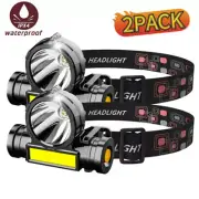 2 Pack LED Headlamp USB Rechargeable Headlight Dual Light Waterproof Work Lights