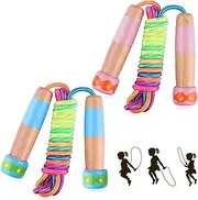 Jump Rope for Kids Adjustable,Kalolary Kid Jump Ropes for Girls Boys Skipping Rope for Kids with Wooden Handle Cotton Braided Outdoor Fun Activity for Exercise Fitness Children Students Preschooler