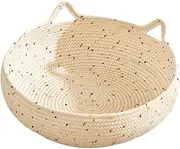 Hand Woven Cotton Rope Cat Bed, Kitten Bed Basket Round - Breathable Cat Basket Bed Washable Cotton Rope Dog Beds Slip-Resistant Bottom for Puppy and Kitten