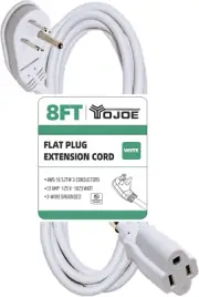 8 Ft Flat Plug Extension Cord, 3 Prong Short Extension Cord, 16/3 SJTW Heavy Dut