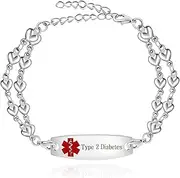 Zircobic Medical Alert Bracelets for Women Men Adjustable- Personalized Free Engrave Medical ID Bracelets with Double Chain