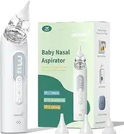 GROWNSY Nasal Aspirator for Baby, Electric Nose Aspirator for Toddler, Baby Nose Sucker, Automatic Nose Cleaner with 3 Silicone Tips, Adjustable Suction Level, Music and Light Soothing Function (White)