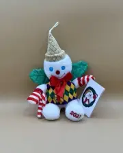 NO TAGS 2021 MR BINGLE SNOWMAN PLUSH 11” MARDI GRAS PURPLE GREEN GOLD VEST MR.