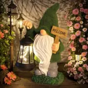 Garden Statue Solar Light Outdoor Decorations Figurine Welcome Sign with Gnome