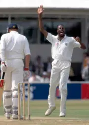 West Indies fast bowler Courtney Walsh during the 3rd Test ma- Old Cricket Photo