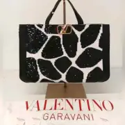 Valentino Garavani Black & White Printed Sequins and Leather VLogo Tote Bag