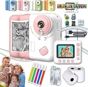 Huzeye Snapalette Printcam, Huzeye Snap Print Camera, Huzeye Mini Camera, Huzeye Minicam Pro, Children's Camera 1080p HD Photo Recording Selfie Instant Printing Camera Toy (Pink)
