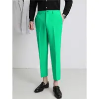 在飛比找ETMall東森購物網優惠-垂墜感大碼彈性修身綠色休閑西褲