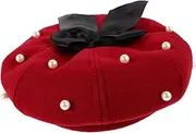 [TEMPNAP] Pearl Beret Newsboy Caps for Women Beret for Women Women's Newsboy Caps Elegant Hats for Women Beret Cap for Women Octagonal Cap Flower Beret Octagonal Hat Pearl Hat Black Plastic