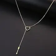 [SHMAZ] Women Long Chain Pendant Necklace Creative Geometric Shapes Stainless Steel Gold and Silver Color