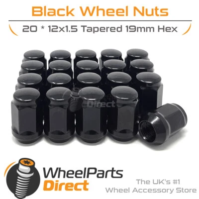Wheel Nuts (20) 12x1.5 Black for Peugeot 4008 12-17 on Aftermarket Wheels